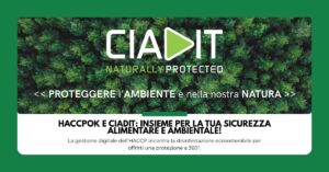 CIADIT logo over a forest canopy with Italian slogan promoting environmental protection and food safety.